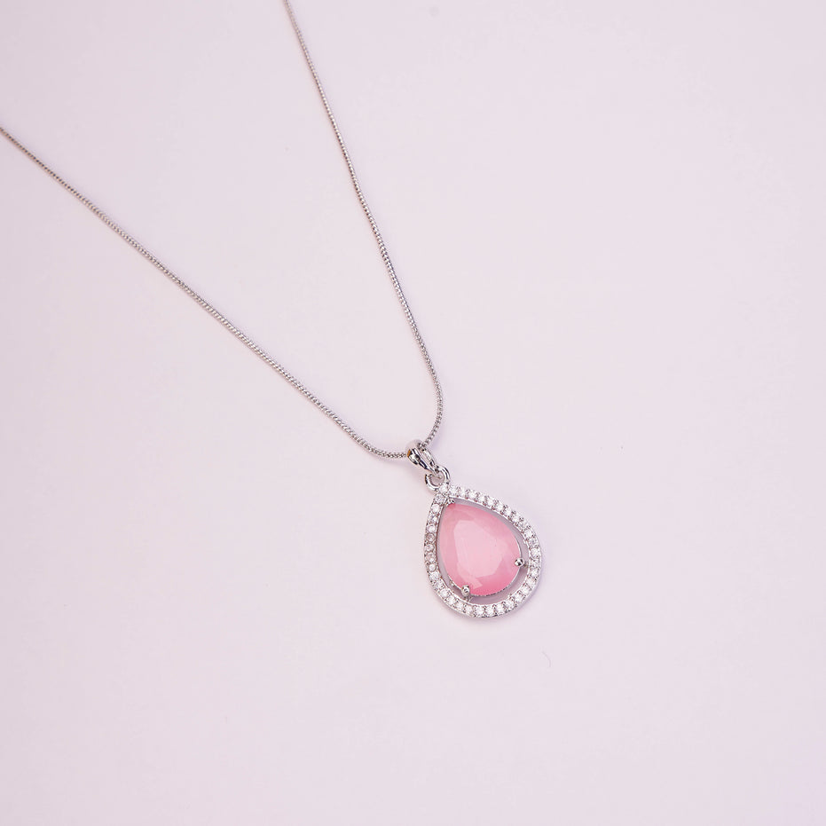 Oval Shape Rhodium Plated Pendant with chain