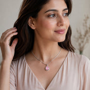 Oval Shape Rhodium Plated Pendant with chain-Mint Pink