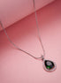 Oval Shape Rhodium Plated Pendant with chain-Crystal Green