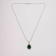 Oval Shape Rhodium Plated Pendant with chain-Crystal Green