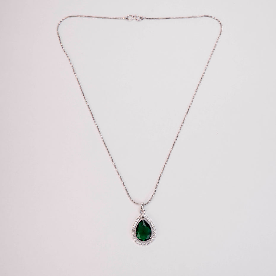 Oval Shape Rhodium Plated Pendant with chain