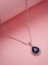 Oval Shape Rhodium Plated Pendant with chain-Crystal Blue