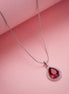 Oval Shape Rhodium Plated Pendant with chain-Crystal Red