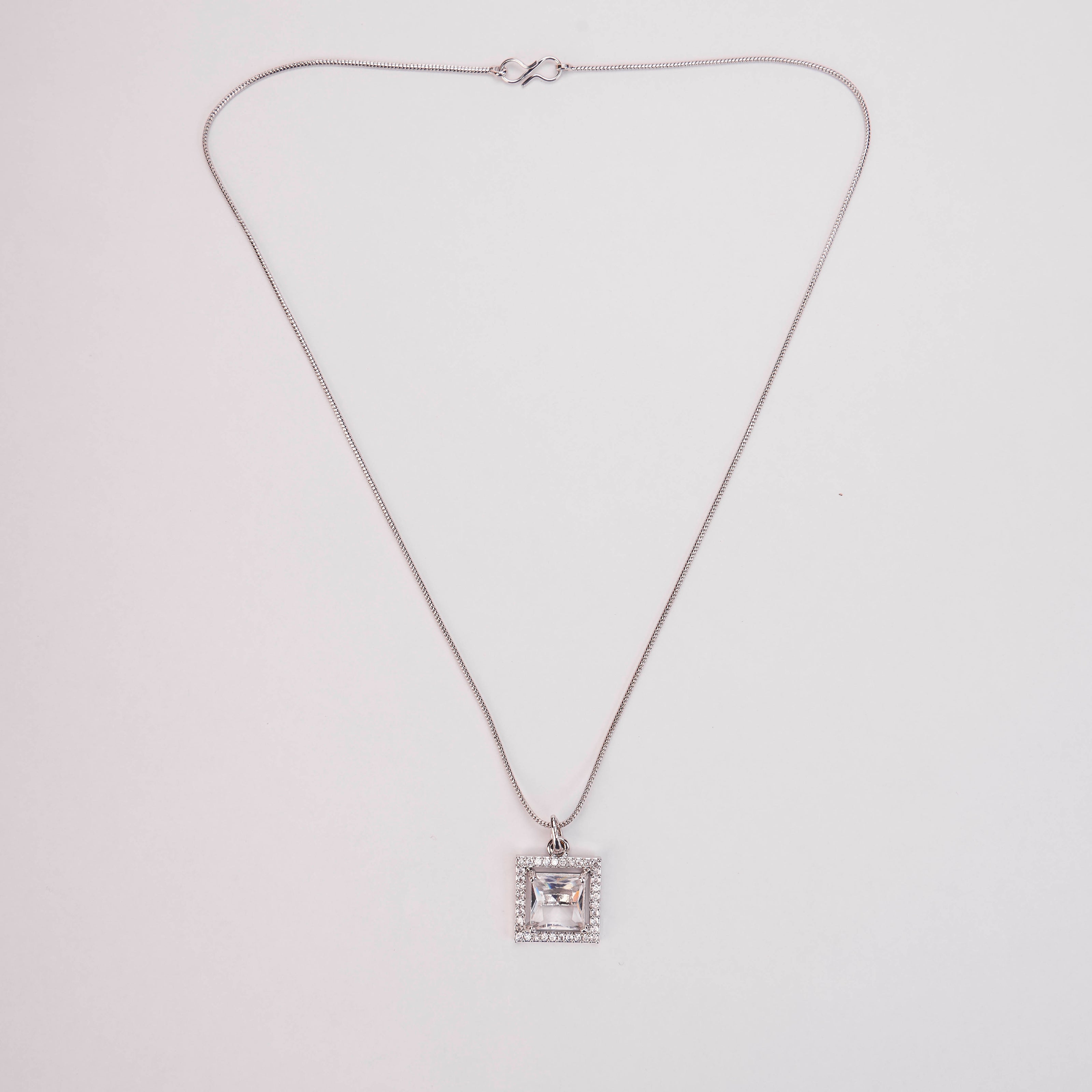 Square Halo Design Rhodium Plated Pendant with chain