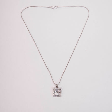 Square Halo Design Rhodium Plated Pendant with chain
