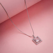 Square Halo Design Rhodium Plated Pendant with chain