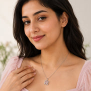 Square Halo Design Rhodium Plated Pendant with chain