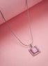 Square Halo Design Rhodium Plated Pendant with chain-Mint Pink