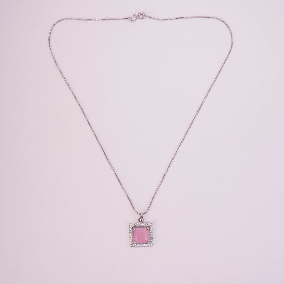 Square Halo Design Rhodium Plated Pendant with chain