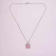 Square Halo Design Rhodium Plated Pendant with chain