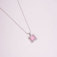 Square Halo Design Rhodium Plated Pendant with chain-Mint Pink