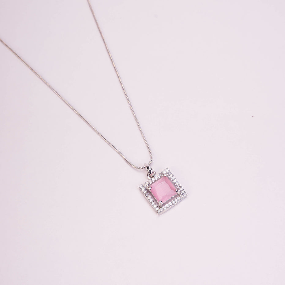 Square Halo Design Rhodium Plated Pendant with chain