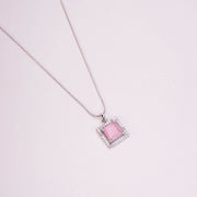 Square Halo Design Rhodium Plated Pendant with chain