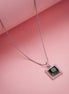 Square Halo Design Rhodium Plated Pendant with chain-Crystal Green