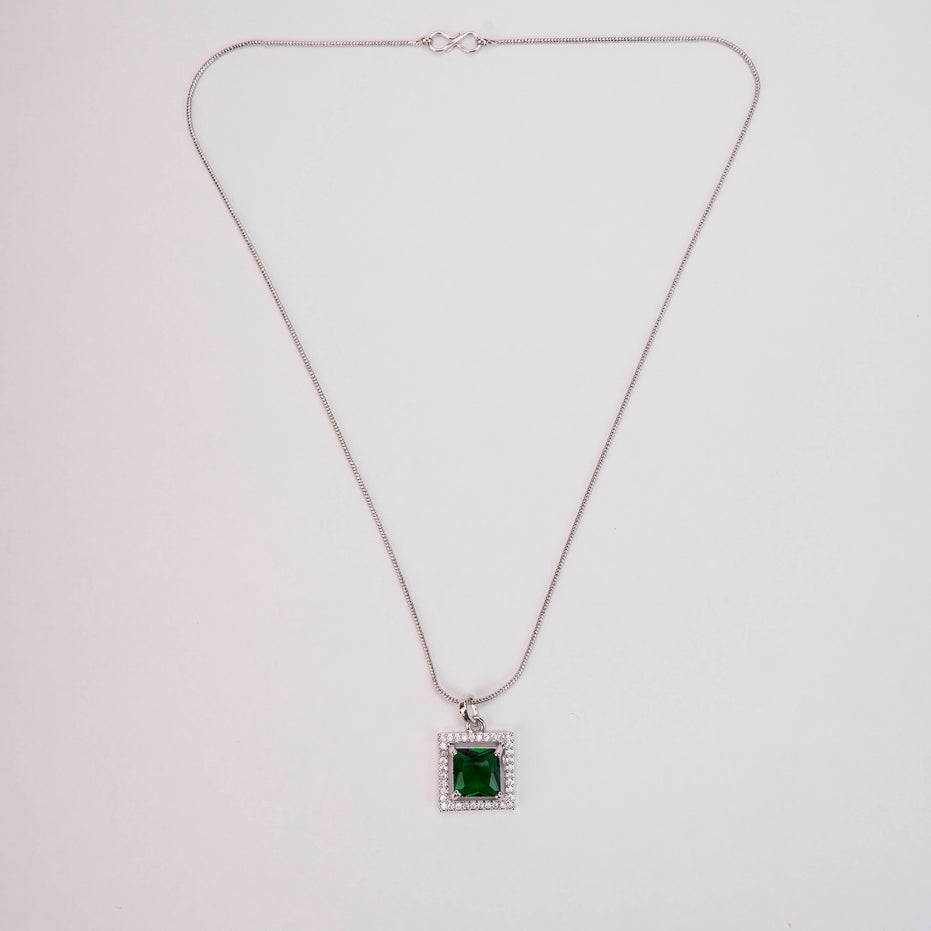 Square Halo Design Rhodium Plated Pendant with chain
