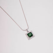 Square Halo Design Rhodium Plated Pendant with chain