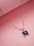 Square Halo Design Rhodium Plated Pendant with chain-Crystal Blue
