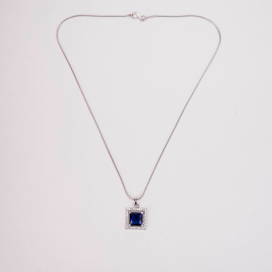 Square Halo Design Rhodium Plated Pendant with chain