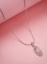 Elongated Oval Halo Design Rhodium Plated Pendant with chain