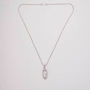 Elongated Oval Halo Design Rhodium Plated Pendant with chain