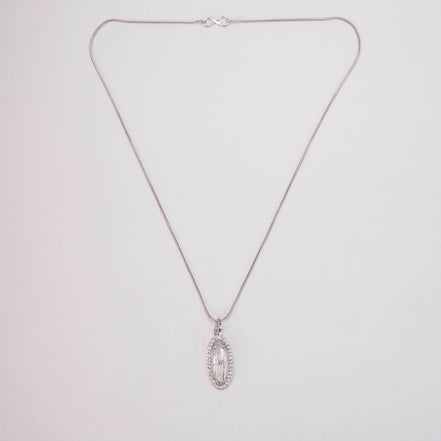 Elongated Oval Halo Design Rhodium Plated Pendant with chain