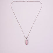 Elongated Oval Halo Design Rhodium Plated Pendant with chain-Mint Pink