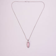 Elongated Oval Halo Design Rhodium Plated Pendant with chain