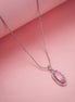 Elongated Oval Halo Design Rhodium Plated Pendant with chain-Mint Pink