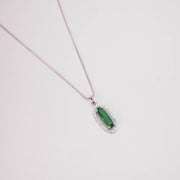 Elongated Oval Halo Design Rhodium Plated Pendant with chain