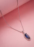 Elongated Oval Halo Design Rhodium Plated Pendant with chain-Crystal Blue