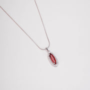 Elongated Oval Halo Design Rhodium Plated Pendant with chain