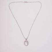 Rhodium Plated Round Pendant Necklace with Faceted Statement Stone