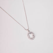 Rhodium Plated Round Pendant Necklace with Faceted Statement Stone
