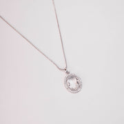 Rhodium Plated Round Pendant Necklace with Faceted Statement Stone