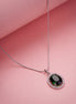 Oval Halo Design Rhodium-Plated Pendant with chain-Crystal Green