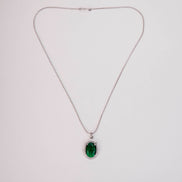 Oval Halo Design Rhodium-Plated Pendant with chain-Crystal Green