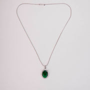 Rhodium Plated Round Pendant Necklace with Faceted Statement Stone
