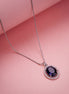 Oval Halo Design Rhodium-Plated Pendant with chain-Crystal Blue