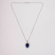 Rhodium Plated Round Pendant Necklace with Faceted Statement Stone