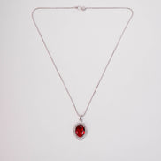 Rhodium Plated Round Pendant Necklace with Faceted Statement Stone