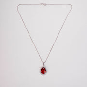 Rhodium Plated Round Pendant Necklace with Faceted Statement Stone