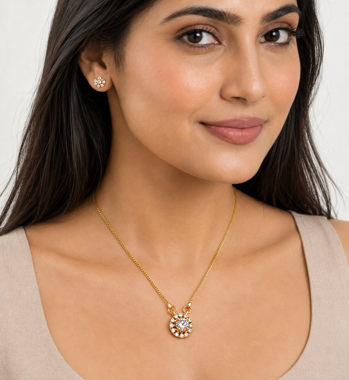 Royal Circle Locket Necklace with Crystal Stone Detailing