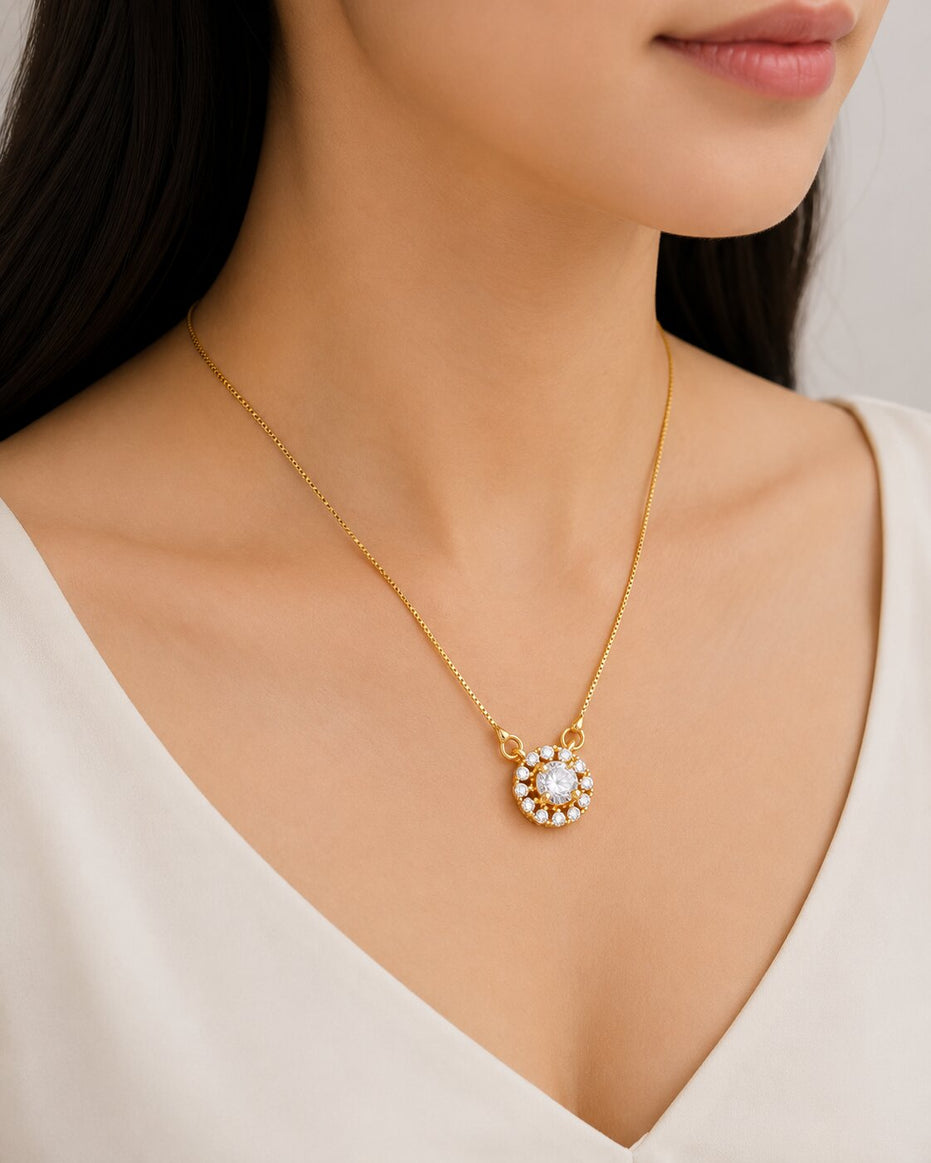 Royal Circle Locket Necklace with Crystal Stone Detailing