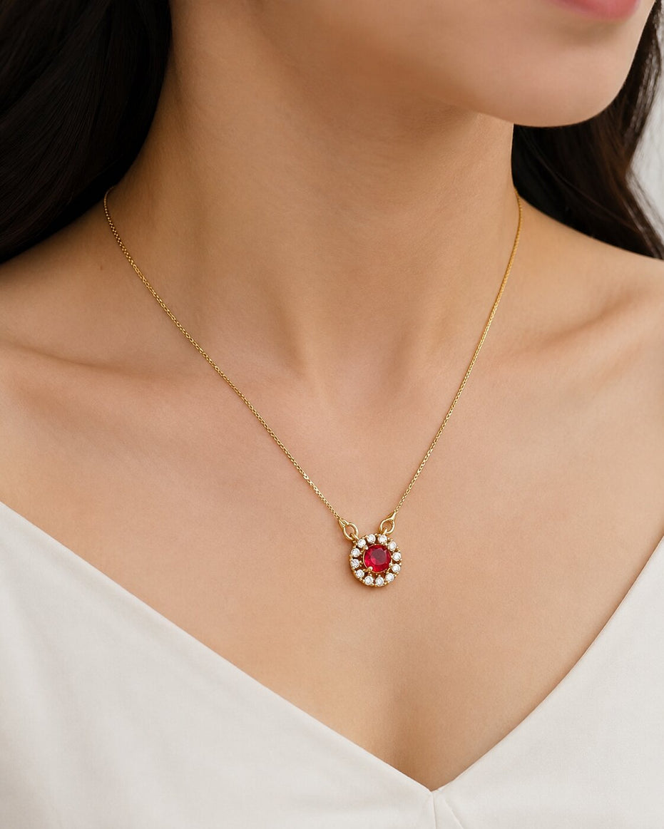 Royal Circle Locket Necklace with Crystal Stone Detailing
