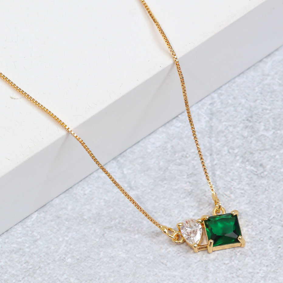 Square Crystal Locket Necklace with Heart Stone Accent
