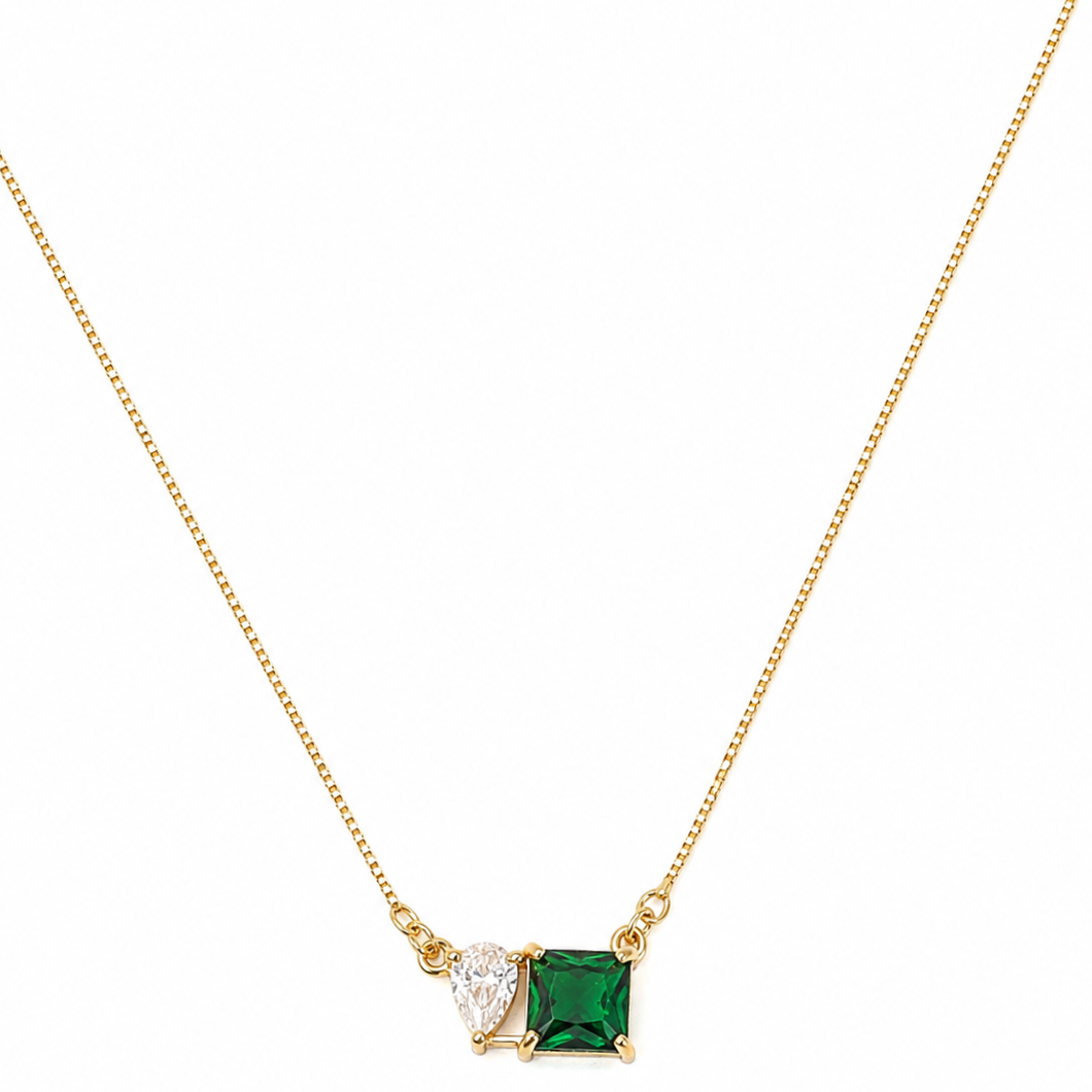 Square Crystal Locket Necklace with Heart Stone Accent
