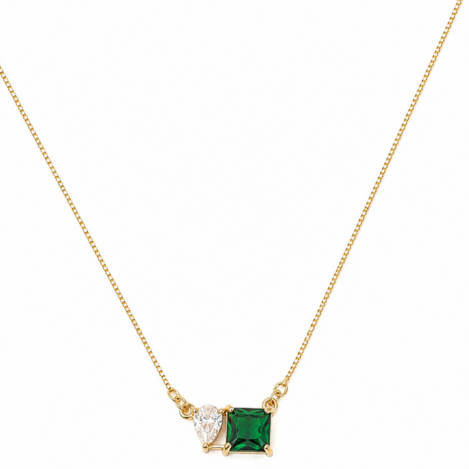 Square Crystal Locket Necklace with Heart Stone Accent