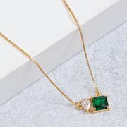 Square Crystal Locket Necklace with Heart Stone Accent