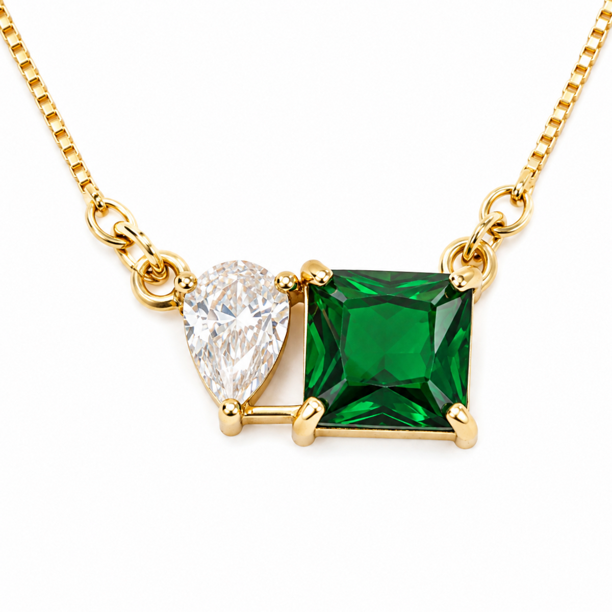 Square Crystal Locket Necklace with Heart Stone Accent