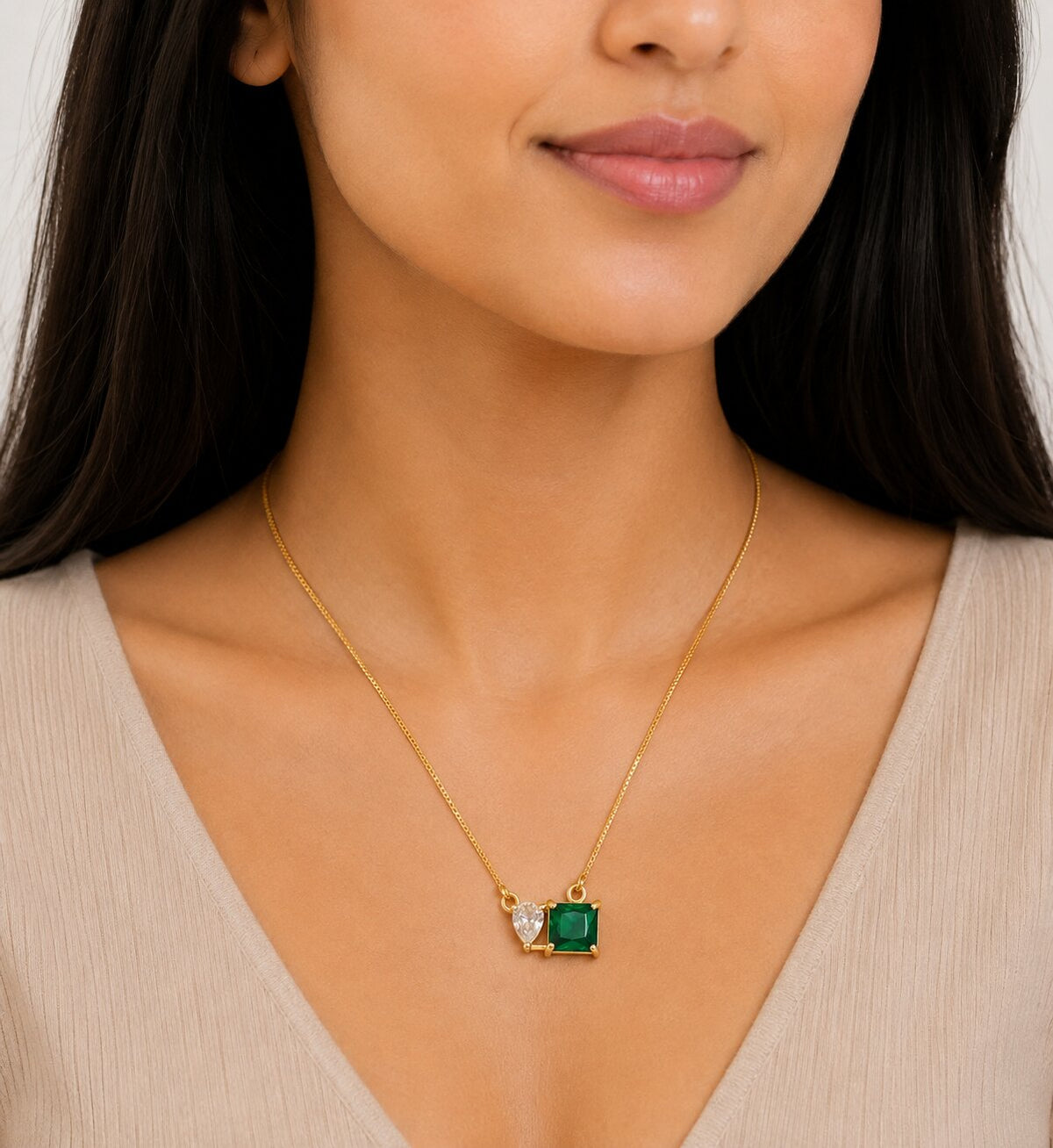 Square Crystal Locket Necklace with Heart Stone Accent